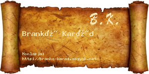 Brankó Karád névjegykártya